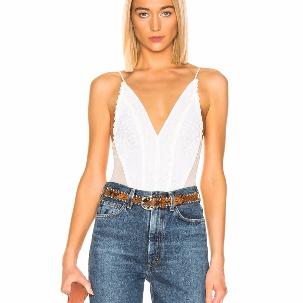 White Lace V-Neck Women's Top